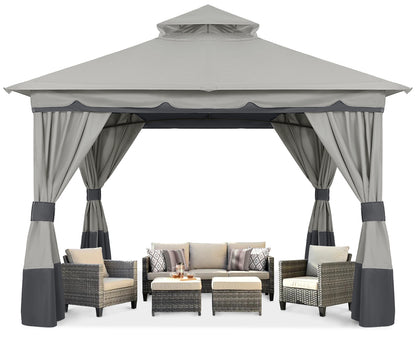 Outdoor Double Roof Patio 8x8/10x10/10x12 Gazebo with Shade Curtains