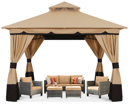 Outdoor Double Roof Patio 8x8/10x10/10x12 Gazebo with Shade Curtains