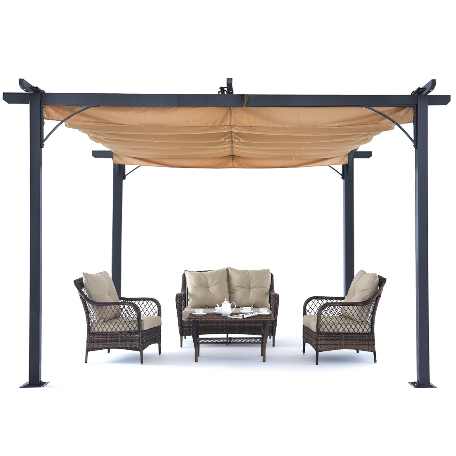 Steel Retractable Weather-Resistant Rip-Lock Pergola Gazebo Canopy