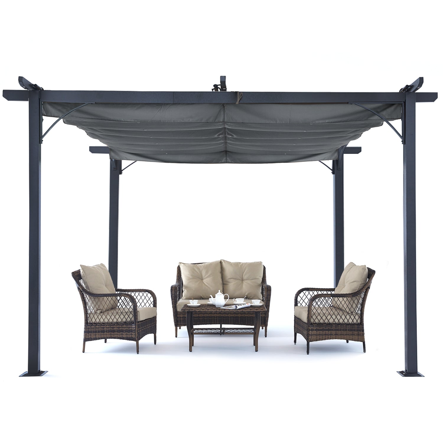 Steel Retractable Weather-Resistant Rip-Lock Pergola Gazebo Canopy