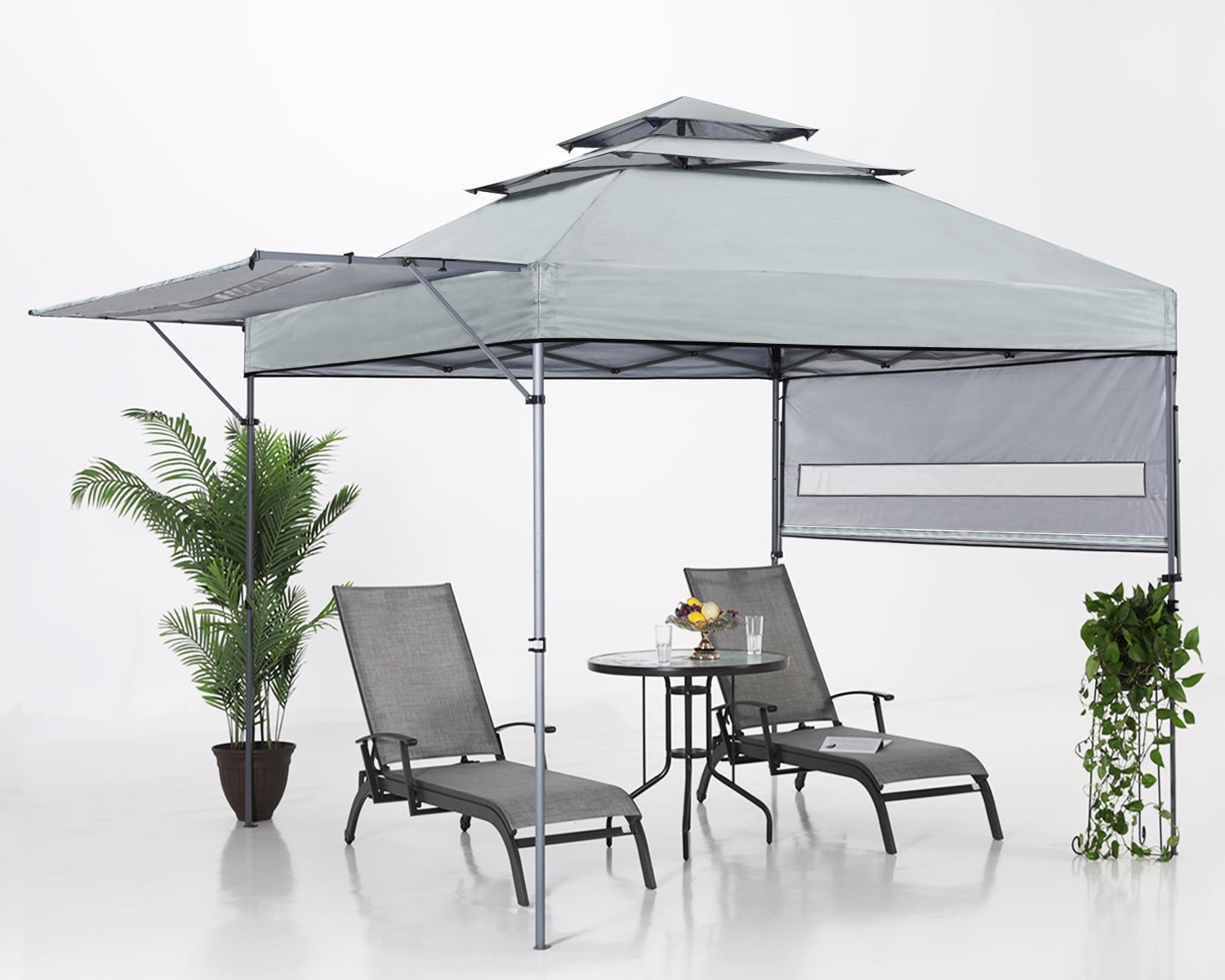 3-Tier Instant 10x17 Canopy with Adjustable Dual Half Awnings