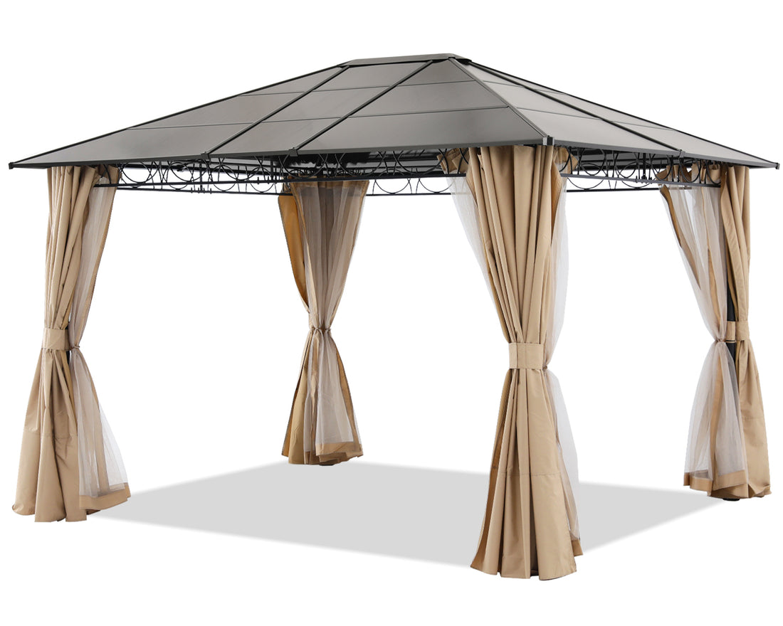 10x10/10x12 Steel Roof Hardtop Gazebo with Privacy Curtains and Netting