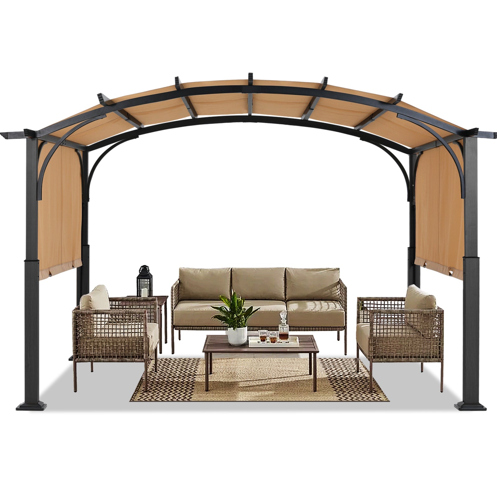 Arched 10x10/10x12 Patio Gazebo with Retractable Sun Shade