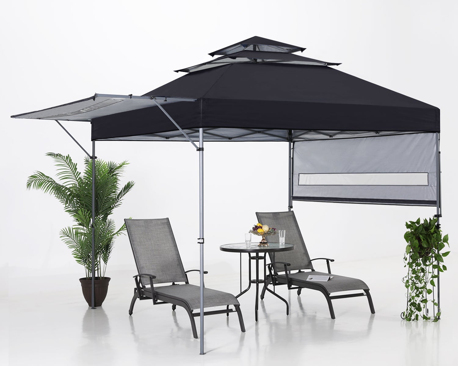 3-Tier Instant 10x17 Canopy with Adjustable Dual Half Awnings