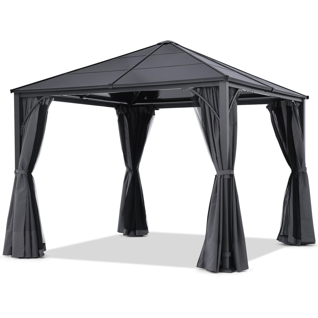 Outdoor Hardtop Metal Permanent Gazebo with Curtain and Netting