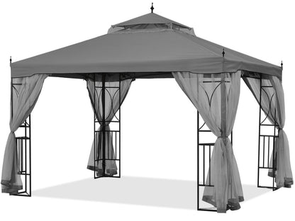 10X10/10X12 Gazebo Canopy with Netting and Corner Frame Screen Wall