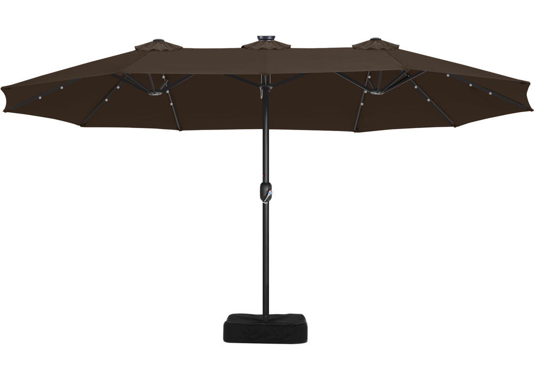 15FT Patio Umbrella with Solar Lights Double-Sided Large Umbrella Outdoor Market Rectangle Umbrellas