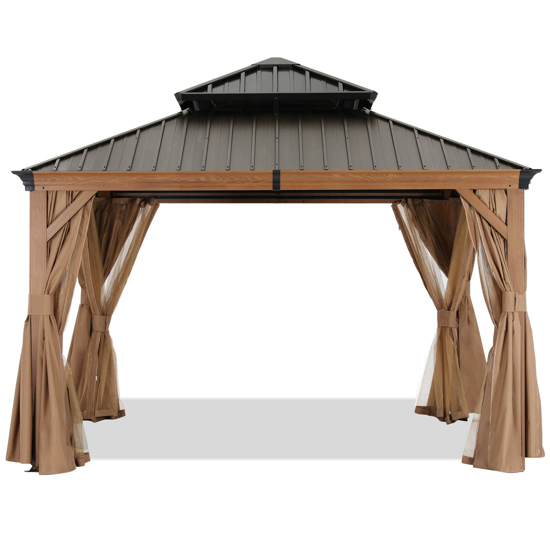 Hardtop Gazebo - Outdoor permanent double top gazebo and Netting