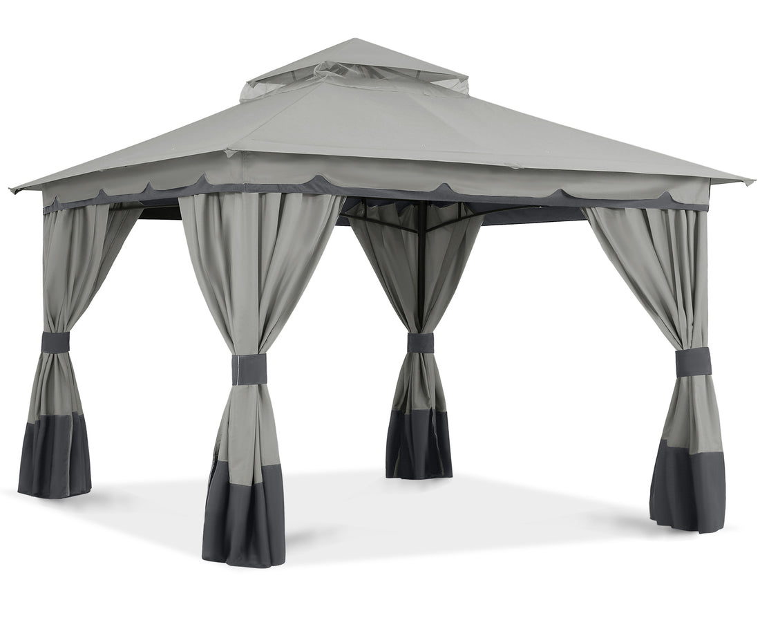 Outdoor Double Roof Patio 8x8/10x10/10x12 Gazebo with Shade Curtains