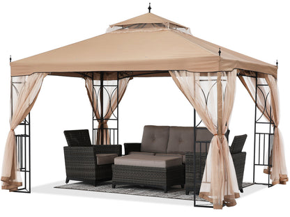 10X10/10X12 Gazebo Canopy with Netting and Corner Frame Screen Wall