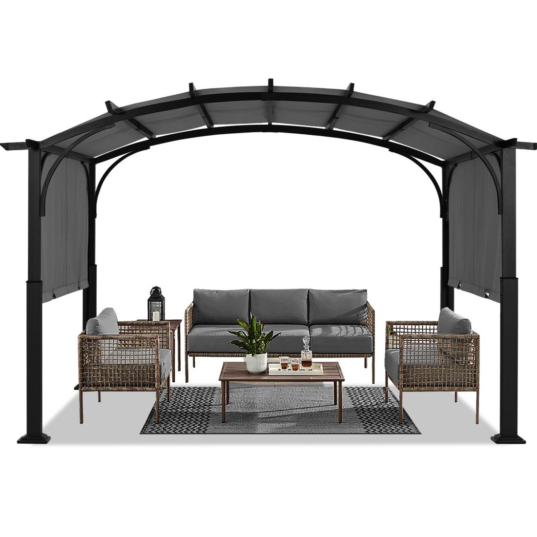 Arched 10x10/10x12 Patio Gazebo with Retractable Sun Shade