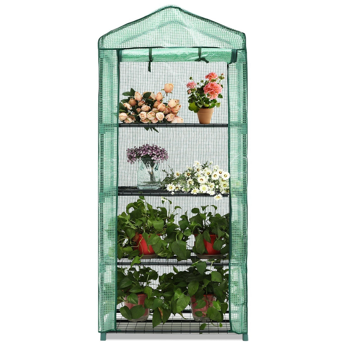 Portable Plant Gardening Greenhouse with 2 Tier 4 Shelves