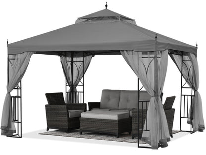 10X10/10X12 Gazebo Canopy with Netting and Corner Frame Screen Wall