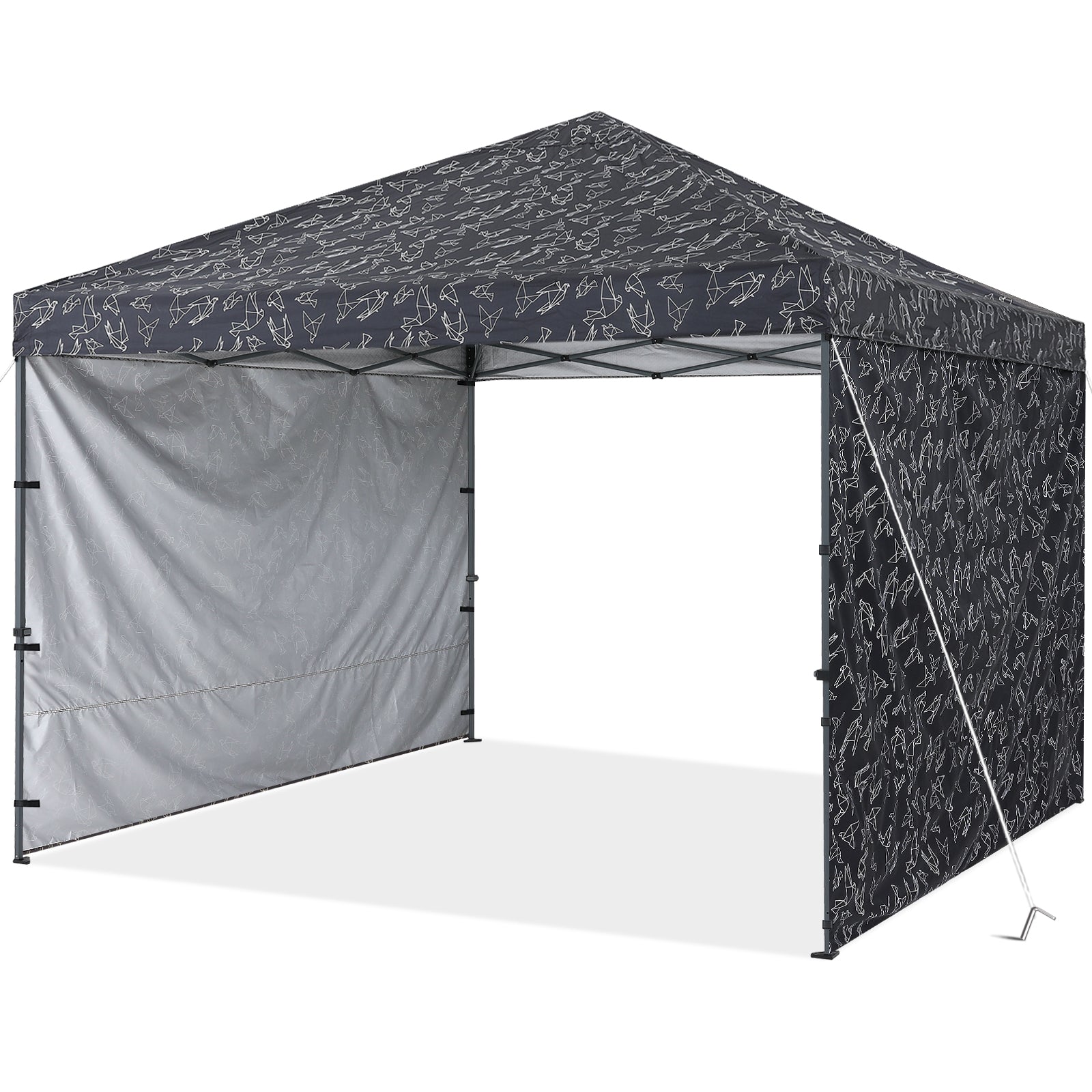 10x10FT Outdoor Easy Pop up Canopy Tent With Graphic Print(2 Sun Walls)