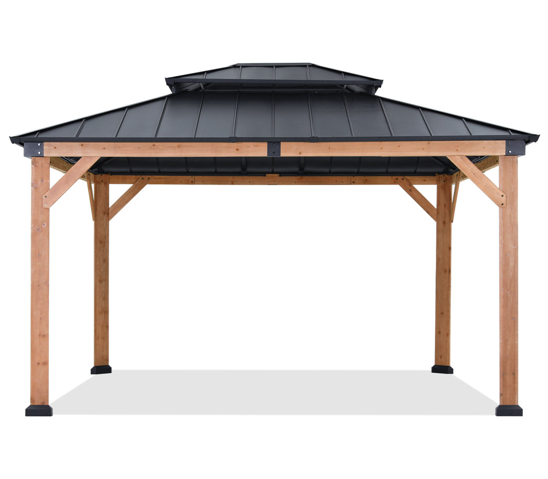 Outdoor 11x11/11x13 Wooden Gazebo with Hardtop Metal Roof