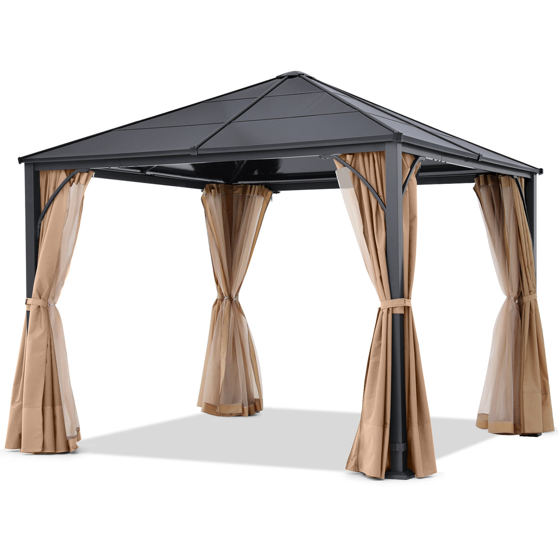 Outdoor Hardtop Metal Permanent Gazebo with Curtain and Netting