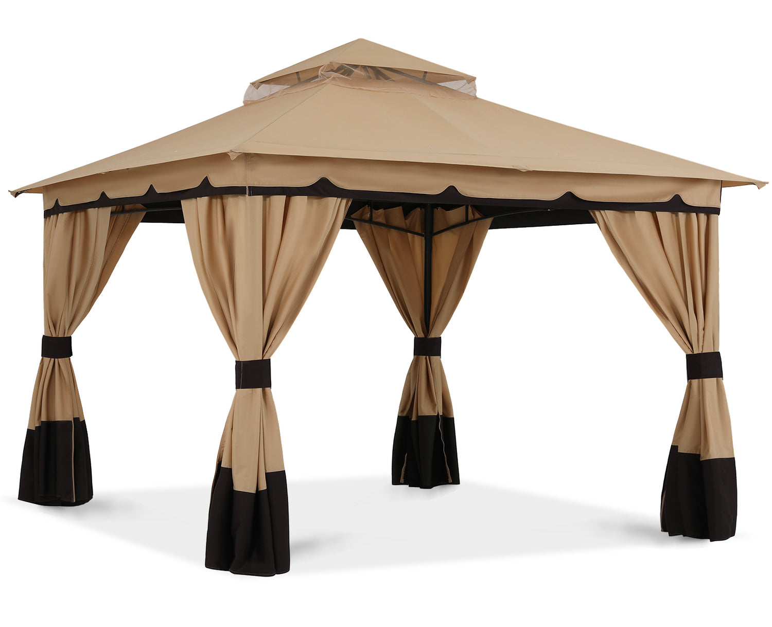 Outdoor Double Roof Patio 8x8/10x10/10x12 Gazebo with Shade Curtains