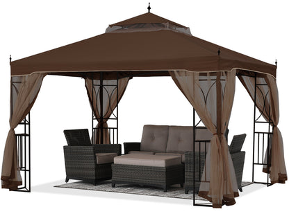 10X10/10X12 Gazebo Canopy with Netting and Corner Frame Screen Wall