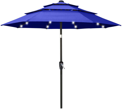 Solar 3 Tiers Patio Umbrella Outdoorwith 32 LED Ventilation