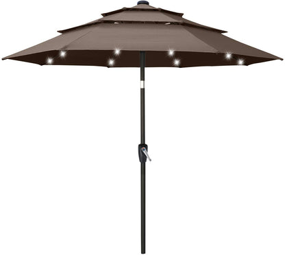 Solar 3 Tiers Patio Umbrella Outdoorwith 32 LED Ventilation