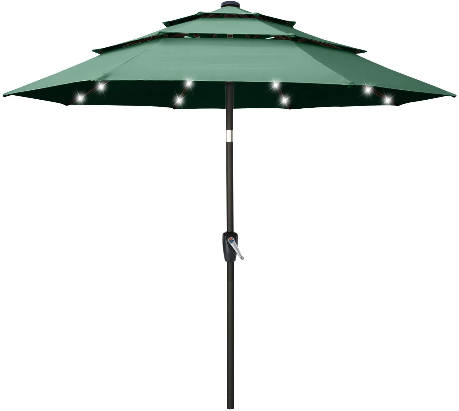 Solar 3 Tiers Patio Umbrella Outdoorwith 32 LED Ventilation