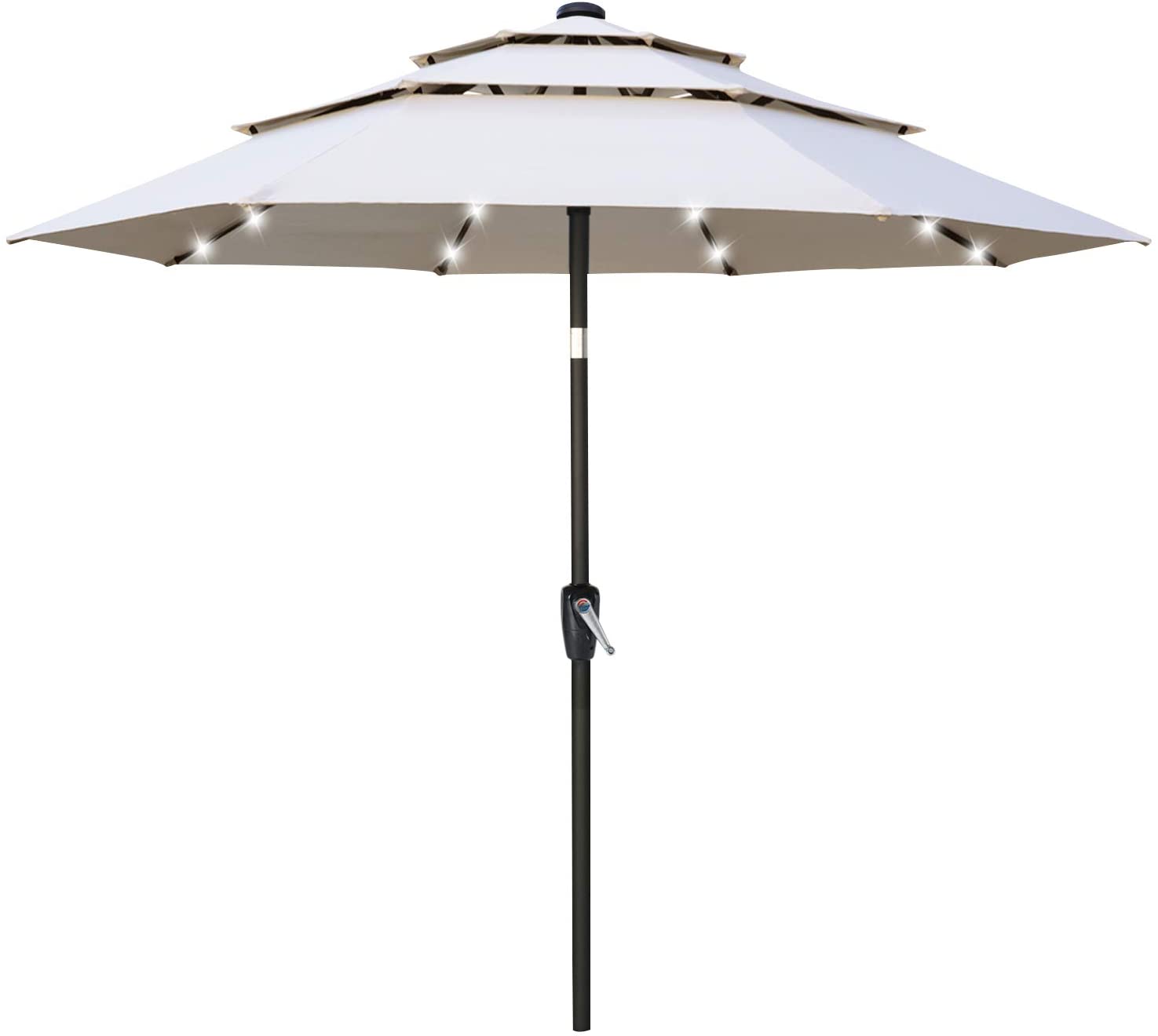 Solar 3 Tiers Patio Umbrella Outdoorwith 32 LED Ventilation