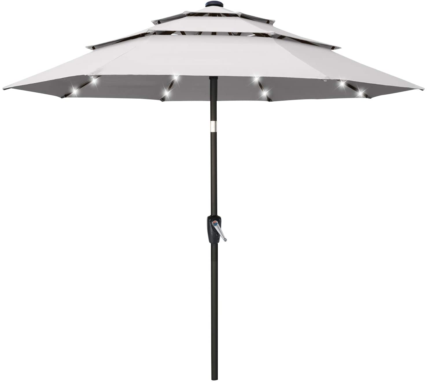 Solar 3 Tiers Patio Umbrella Outdoorwith 32 LED Ventilation