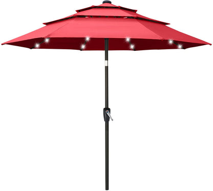 Solar 3 Tiers Patio Umbrella Outdoorwith 32 LED Ventilation