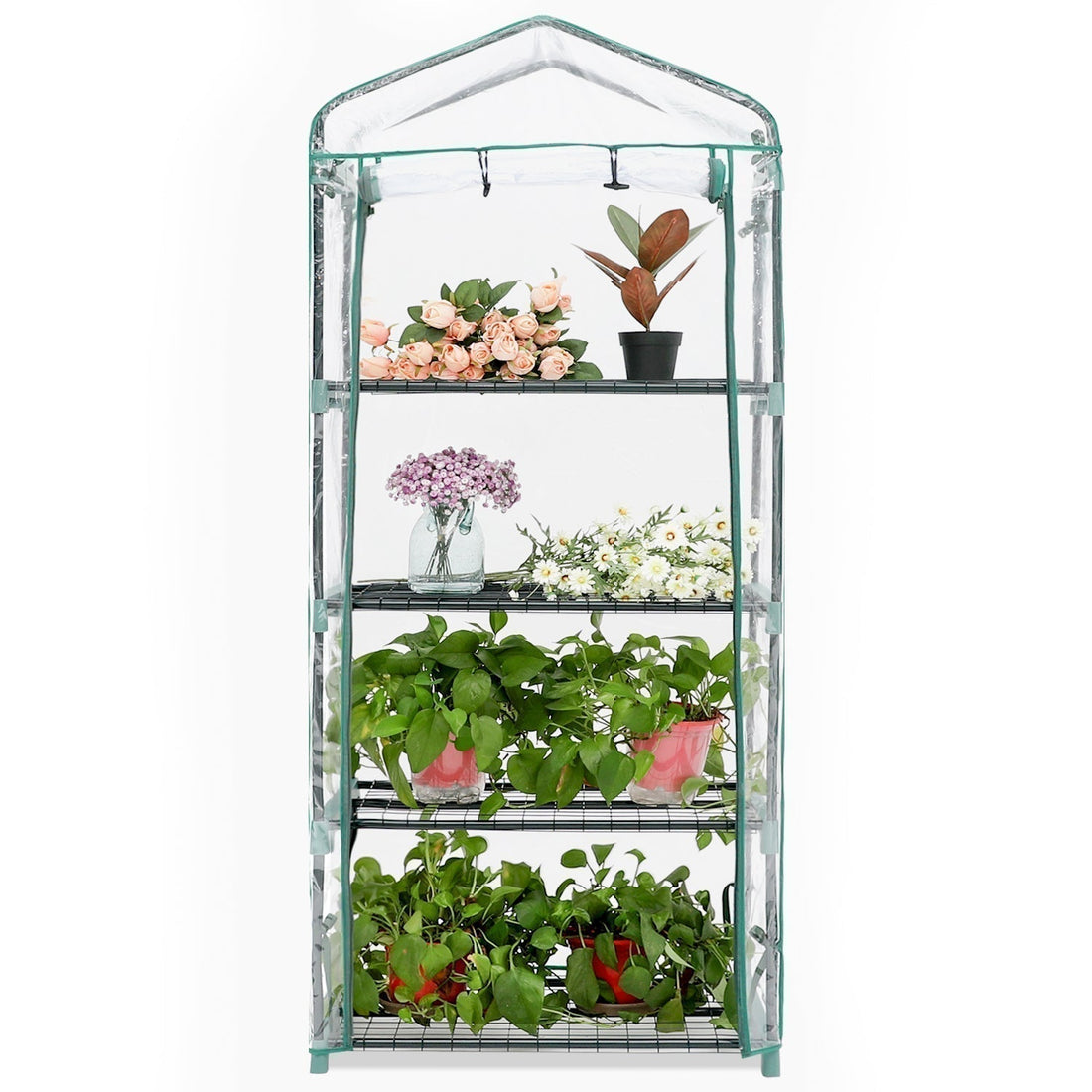 Portable Plant Gardening Greenhouse with 2 Tier 4 Shelves