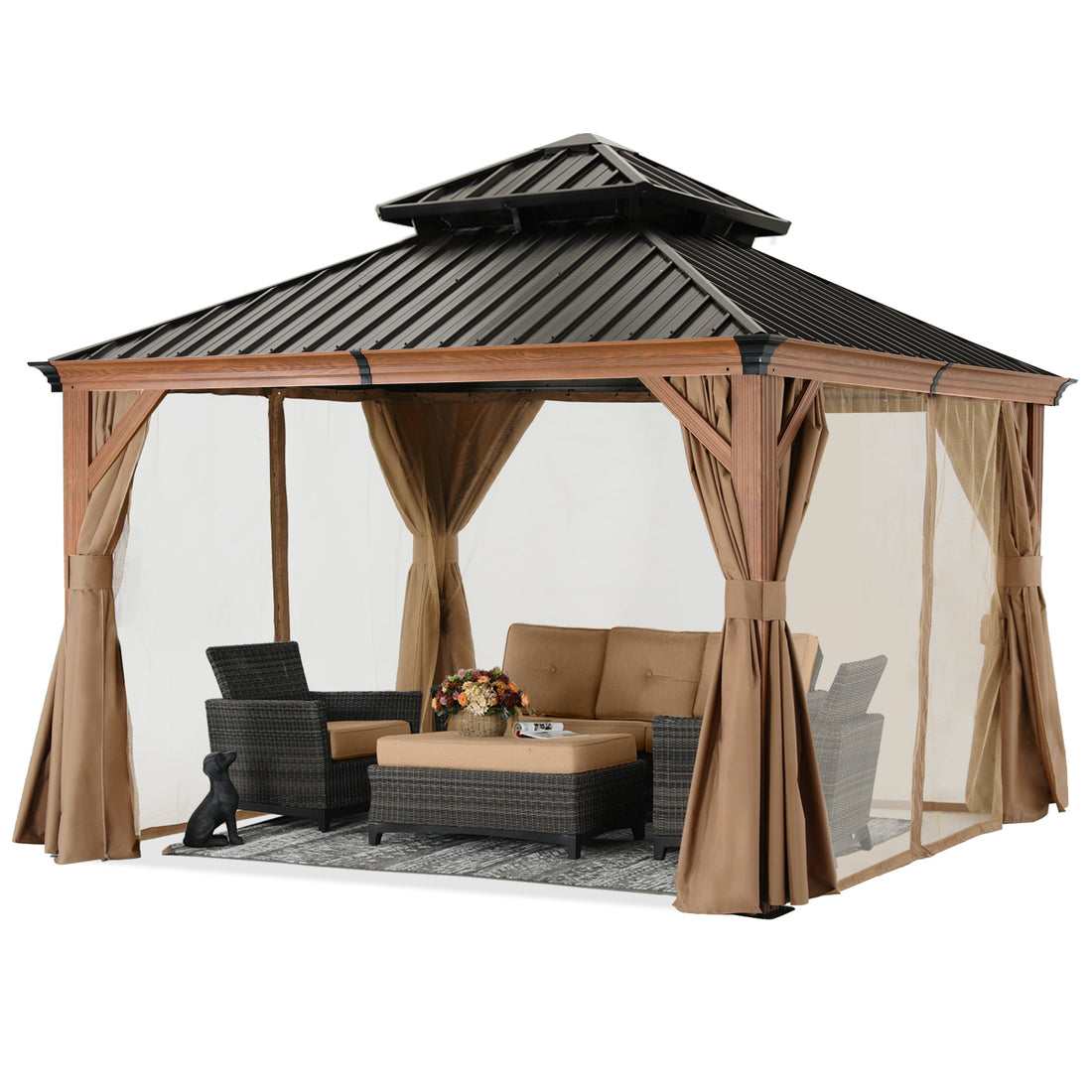 Hardtop Gazebo - Outdoor permanent double top gazebo and Netting