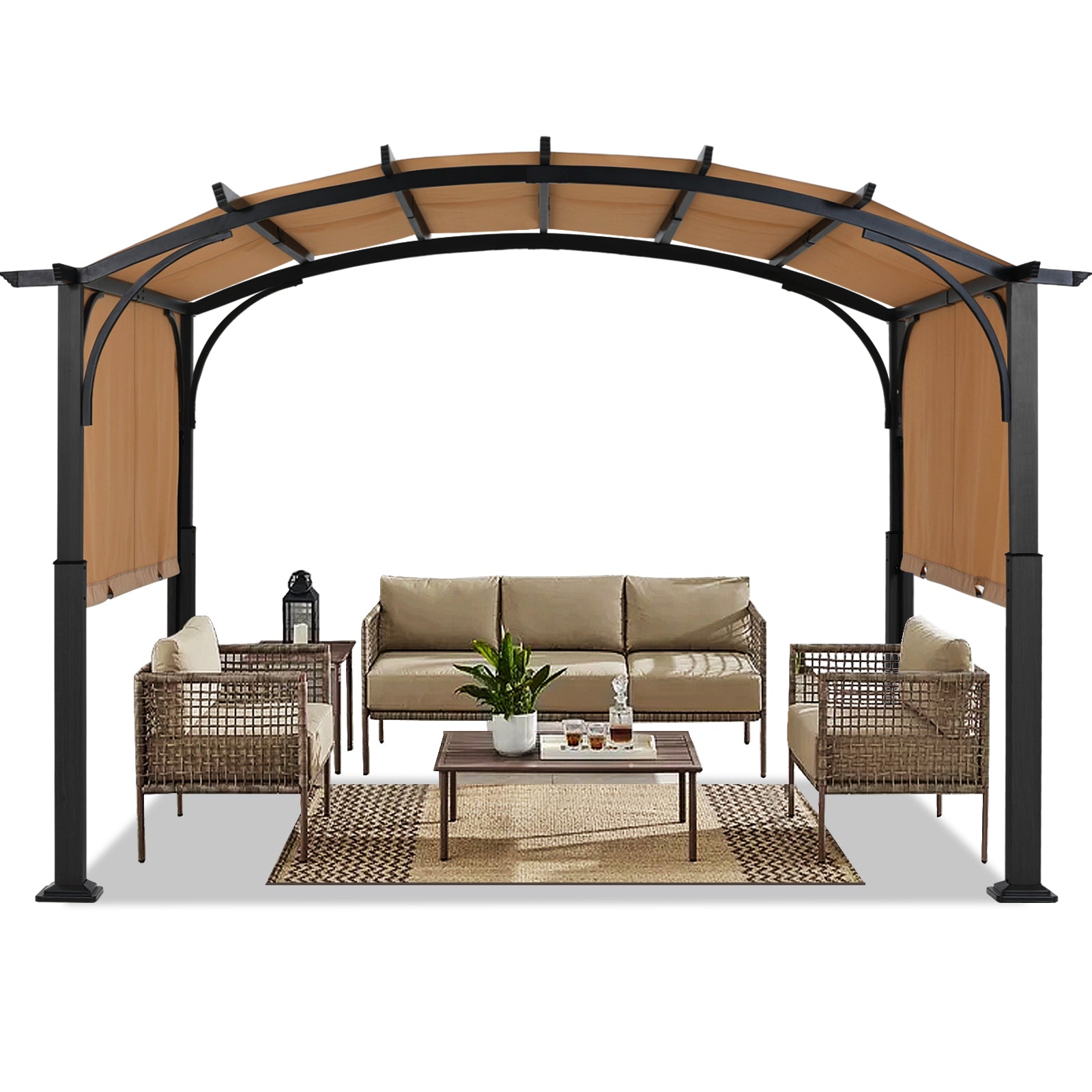 Arched 10x10/10x12 Patio Gazebo with Retractable Sun Shade