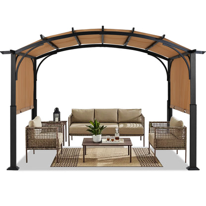 Arched 10x10/10x12 Patio Gazebo with Retractable Sun Shade