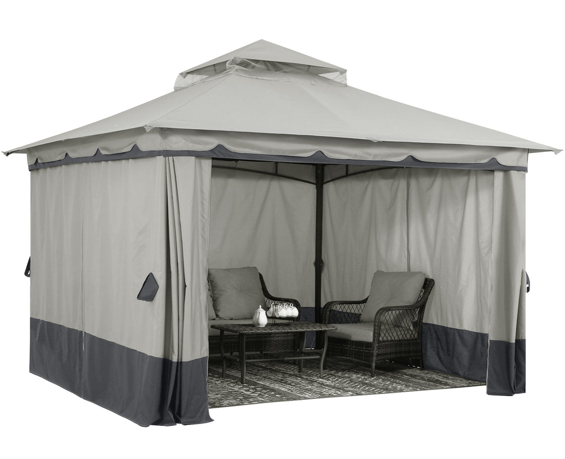 Outdoor Double Roof Patio 8x8/10x10/10x12 Gazebo with Shade Curtains