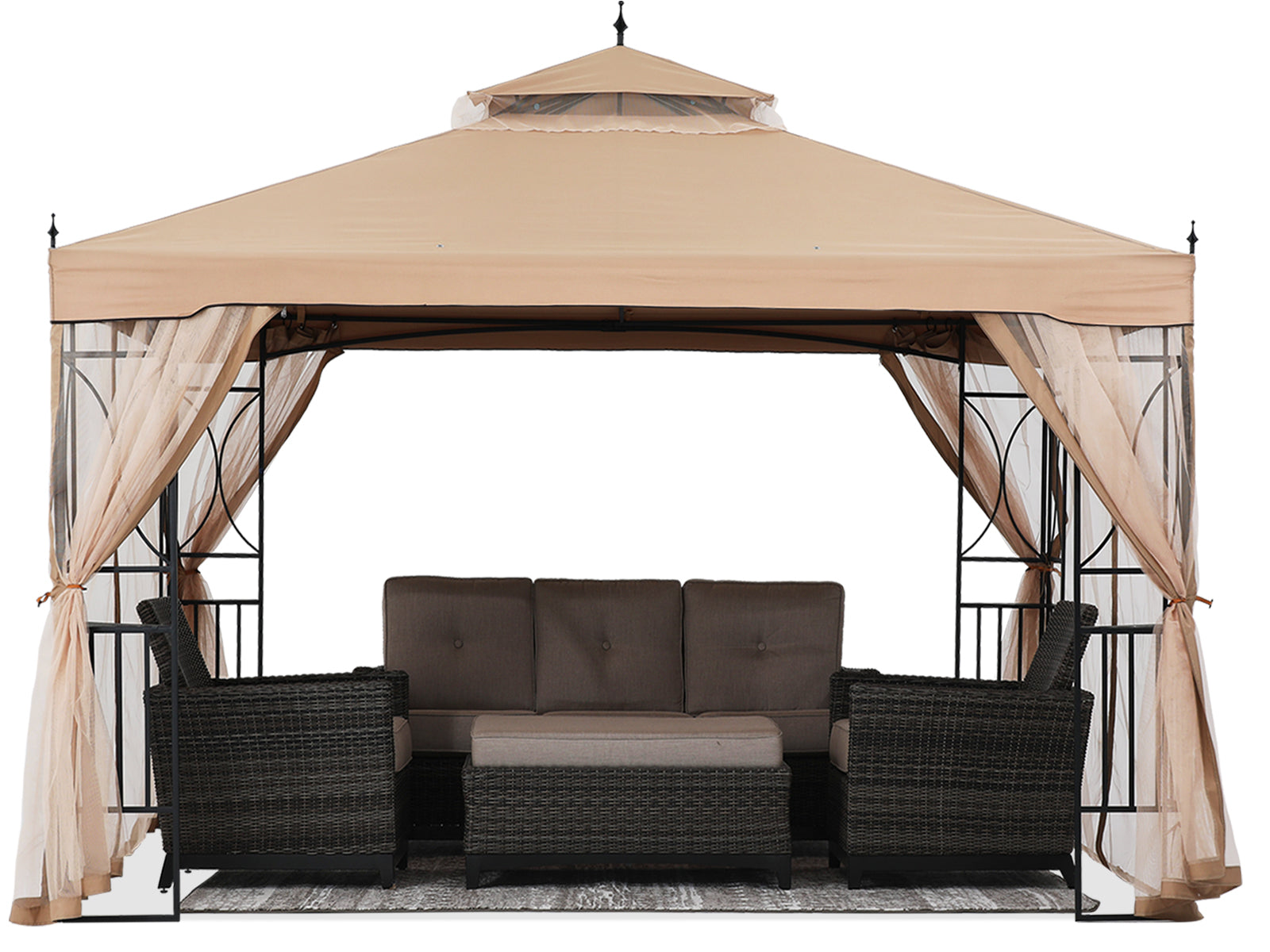 10X10/10X12 Gazebo Canopy with Netting and Corner Frame Screen Wall