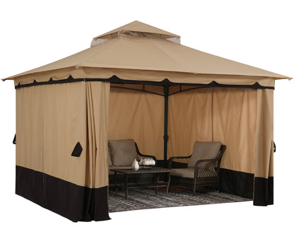 Outdoor Double Roof Patio 8x8/10x10/10x12 Gazebo with Shade Curtains