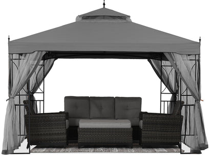 10X10/10X12 Gazebo Canopy with Netting and Corner Frame Screen Wall