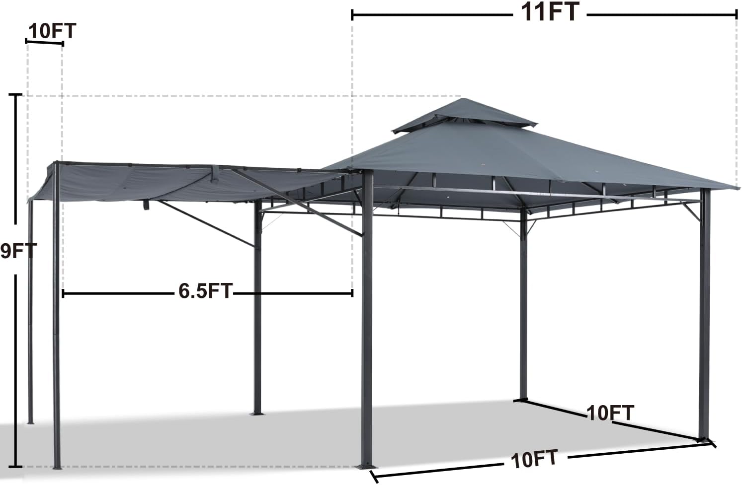 Outdoor Patio Gazebo 10x10 with Extra Awning Shade