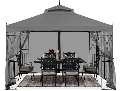 10X10/10X12 Gazebo Canopy with Netting and Corner Frame Screen Wall