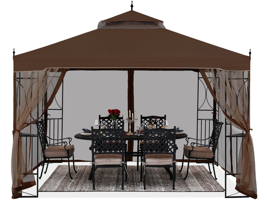 10X10/10X12 Gazebo Canopy with Netting and Corner Frame Screen Wall