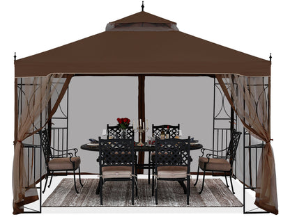 10X10/10X12 Gazebo Canopy with Netting and Corner Frame Screen Wall