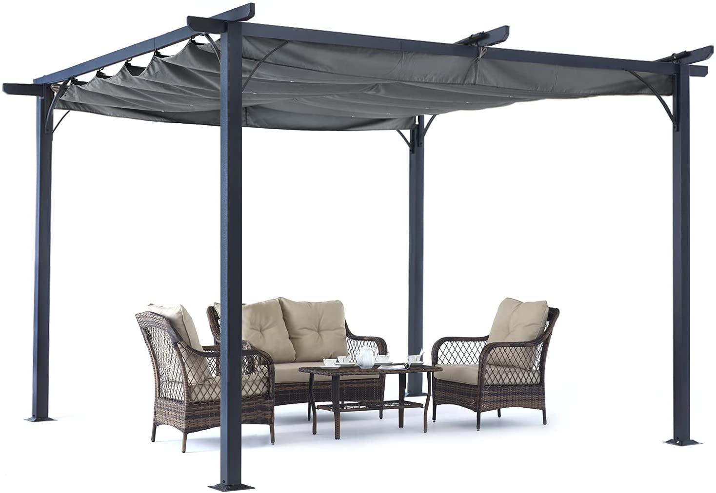 Steel Retractable Weather-Resistant Rip-Lock Pergola Gazebo Canopy