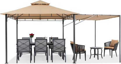 Outdoor Patio Gazebo 10x10 with Extra Awning Shade