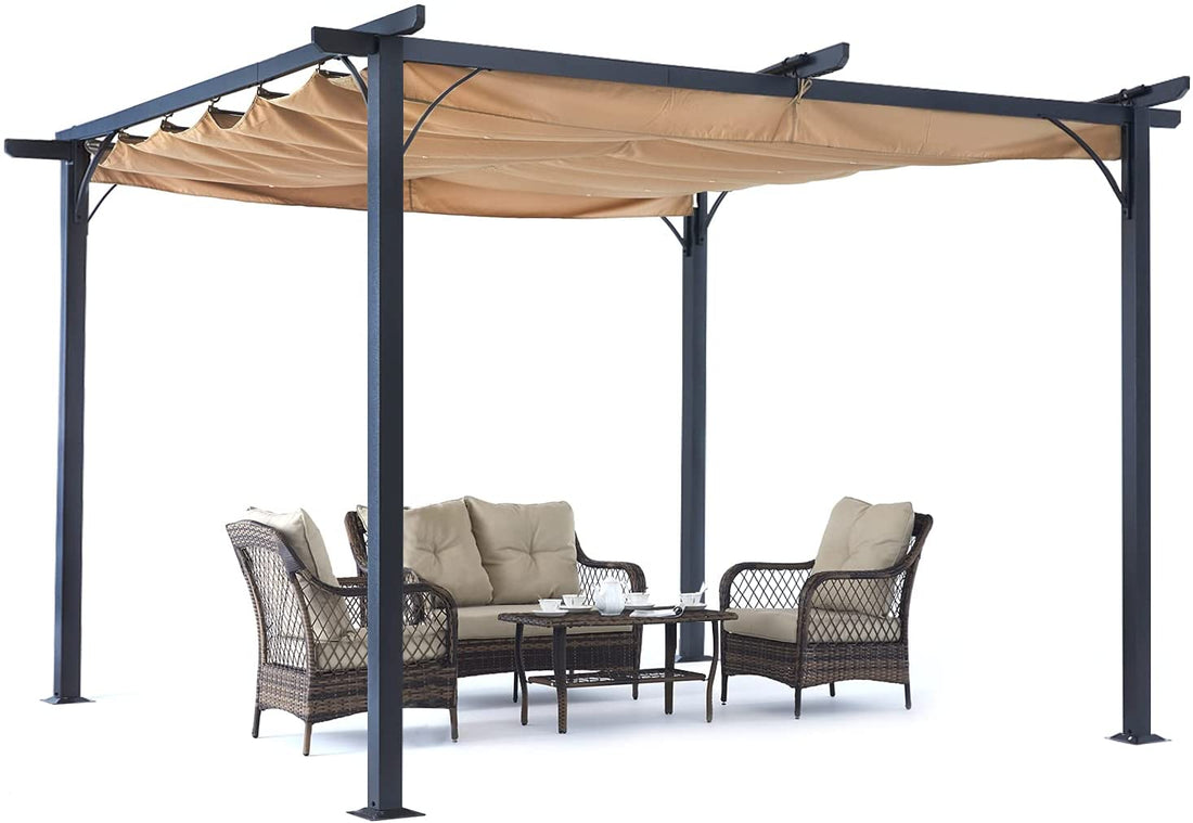 Steel Retractable Weather-Resistant Rip-Lock Pergola Gazebo Canopy