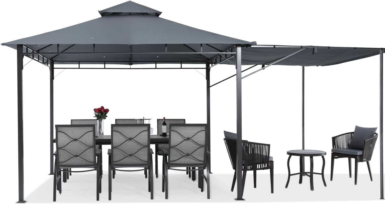 Outdoor Patio Gazebo 10x10 with Extra Awning Shade