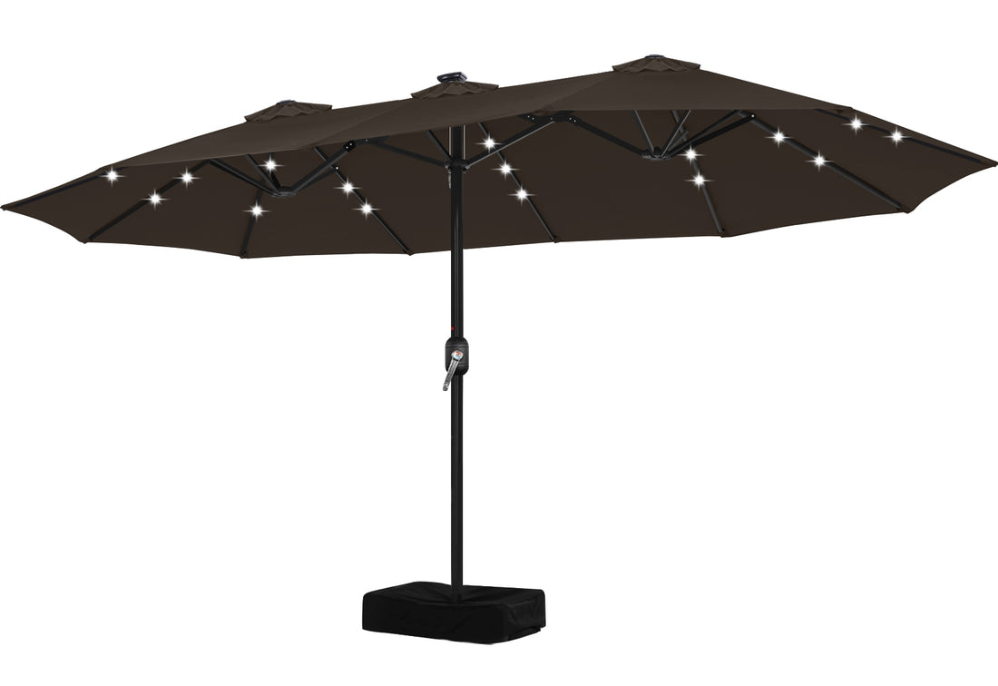 15FT Patio Umbrella with Solar Lights Double-Sided Large Umbrella Outdoor Market Rectangle Umbrellas